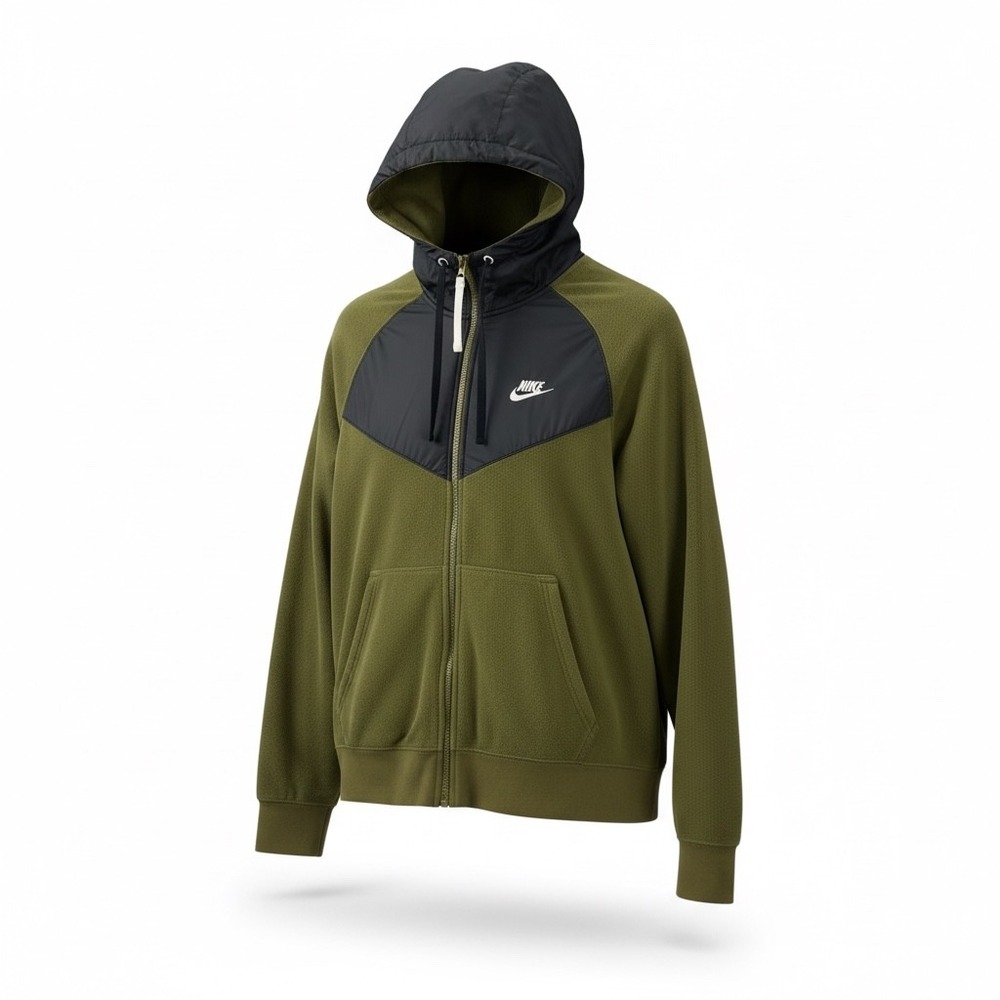 Nike Windrunner Fleece Hoodie Mens Medium Olive Green Navy Blue Full Zip